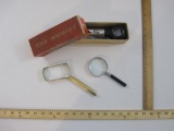 Three Magifying Glasses including vintage Flash Magnifier in original box, 12 oz