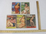 Five 1950s Pin-Up Magazines including Vue and Tell, 1 lb 2 oz