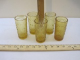 Set of 5 Vintage Daisy Amber Glass Juice Glasses, c. 1960s, 1 lb 9 oz