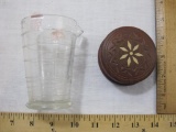 Vintage Glass Measuring Cup and Wooden Trinket Box, 9 oz