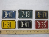 Six Vintage Metal Vehicle Tags, 5 oz