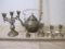 Ornate Brass Teapot with Small Candelabra and Candle Holders