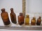 Six Vintage Brown Glass Bottles including Lysol Brand 4oz Jar