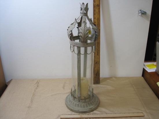 Glass and Metal Lantern, 23" high with an 8" base