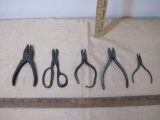 Five Assorted Antique Cast Snips