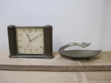 Semca Swiss Made Table Clock, 7 Jewels, Heavy Brass with Glass Facing and Brass Swan Tray