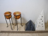 Lot of Candleholders and Marble Pyramid