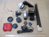 Camera Parts, Adapters and two Olympus Lenses, Flash and more