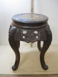 Oriental Style Ornate Carved Wood Pedestal Table - approx 14