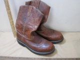 Men's Comfort Work Brown Leather Boots, size 10.5 with Slip and Oil Resistant Soles