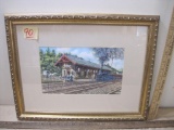 Framed Mary Barry Print of Allenwood NJ Train Station, approx 18 inches x 14 inches