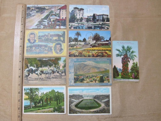 Lot of 9 California postcards, mostly Los Angeles area, including Lou Costello's North Hollywood