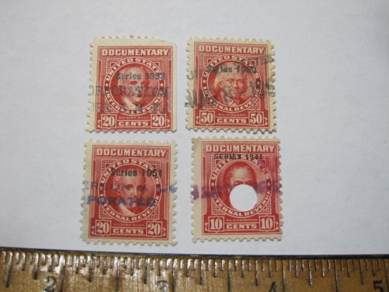 Lot of 4 US Internal Revenue Documentary stamps: Series 1941; 1950 Series 1941; 1950; 1951; 1953
