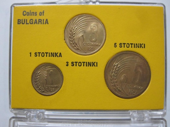 Coins of Bulgaria including 1, 3 & 5 Stotinki, 1951
