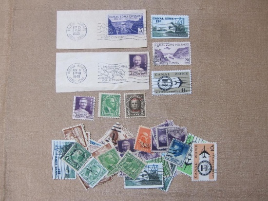 Batch of several dozen Canal Zone postage stamps, most of them canceled