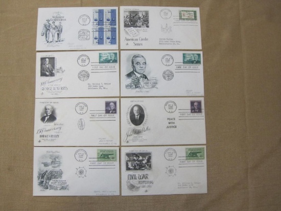 1960-61 First Day of Issue lot including Bombardment of Fort Sumter, Horace Greeley and Workmen's