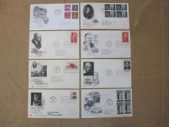 1960s First Day of Issue batch, including John J. Pershing (1961); Winston Churchill (1965); and 2