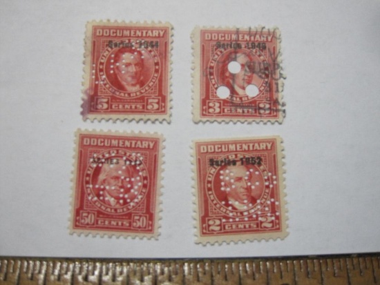 Lot of 4 US Internal Revenue Documentary stamps: Series 1940; 1944; 1946; 1952
