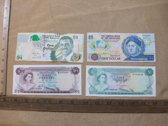 Four Excellent Condition Paper Currency Notes from The Bahamas including One Dollar and Fifty Cents