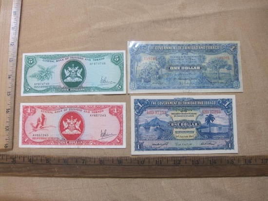 Four Foreign Paper Currency Notes from Trinidad and Tobago including 1932 One Dollar, 1943 One