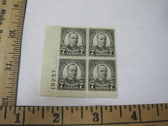 Block of four US 7 cent Postage Stamps, #639, 1927