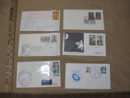 Six space exploration first day covers from various countries. Greece, Berlin, Spain.