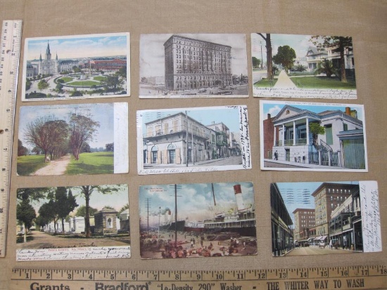 Nine Antique New Orleans Postcards, postmarked 1906-1919