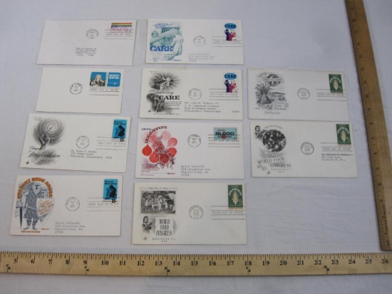 Ten First Day Covers including United Way (sealed), America's Hospitals, CARE and more, 1971-1987