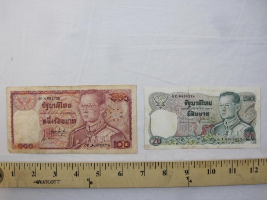 Two Paper Money Notes from Thailand