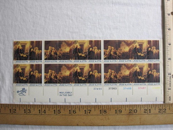 Large Block of 20 July 4, 1776 Declaration of Independence 13-Cent US Postage Stamps, 1691-1694