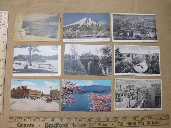 Nine Vintage Asian Postcards including Mt Fuji and more, unused