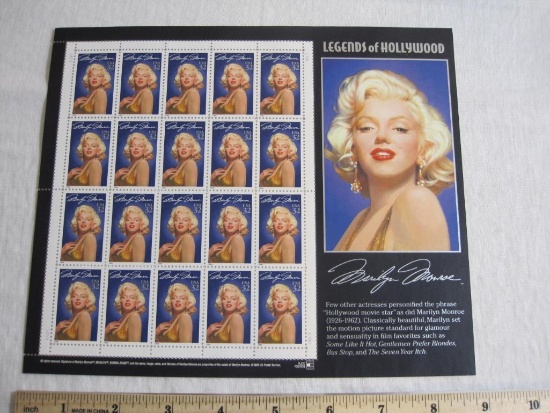 Full Sheet of Legends of Hollywood Marilyn Monroe 32-Cent US Postage Stamps, Scott # 2967