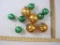 Vintage Glass Christmas Ornaments, copper and green, 5 oz
