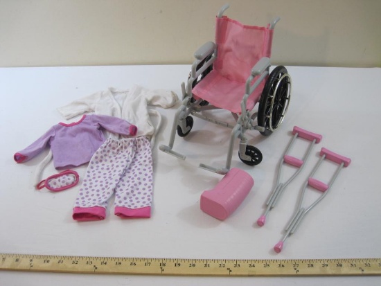 18" Doll Wheelchair, Cast and Crutches Set, Enertec, 1 lb 7 oz