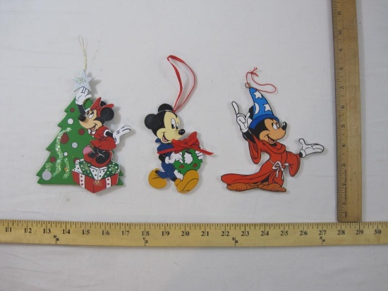 Four Wooden Disney Mickey and Minnie Christmas Ornaments, 7 oz