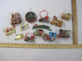 Lot of Assorted Train Christmas Ornaments and Decorations including wood, ceramic and metal, 1 lb 3