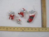Four Ceramic Christmas Mouse Items including stocking ornament and figures, 7 oz