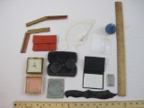Lot of Assorted Vintage Items including Duncan Whistler, combs, Phinney-Walker Travel Alarm Clock,