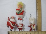 Four Vintage Japanese Christmas Ornaments including soldier, santa, and more, 2 oz