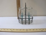 Pair of Pint Size Mid Valley Farm Dairy Glass Milk Bottles in metal caddy/rack, 1 lb 7 oz