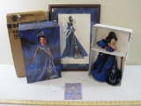 Bob Mackie Sapphire Splendor Barbie Doll and Framed Reproduction of Original Signed Fashion