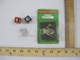 Sealed Warhammer Empire Grey Wizard Miniature Figure, wizard figure and two dice, 3 oz
