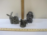 Three Gargoyle Figures and Candle Holder, 1 lb 12 oz