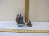 Two Medieval Castle Figures including resin with dragon and pewter, 11 oz
