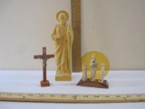 Three Religious Figures/Displays including crucifix and more, 13 oz