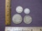 Lot of 4 Silver 1940s Australia coins: 1943 Florin; 1943 Shilling; 1942 Threepence; 1945 Sixpence