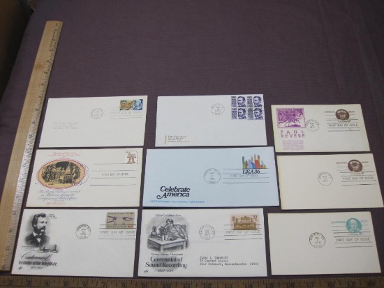 Batch of First Day of Issue envelopes and postcards, including 1971 Paul Revere, 1976 Alexander