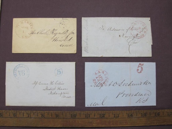 Blue and Red stamped vintage correspondence from Connecticut dating from 1844-1849