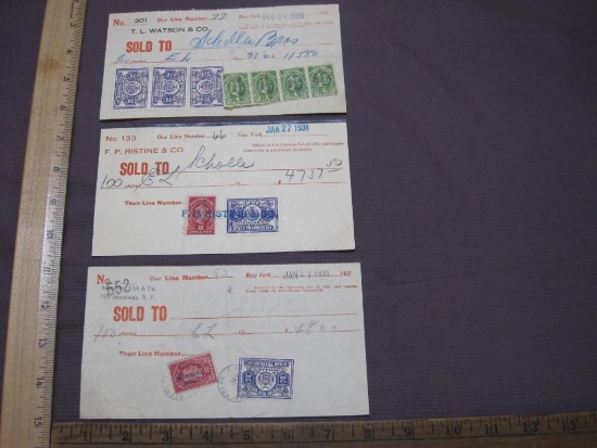 Three 1930s stock-transfer certificates with Internal Revenue and New York State stock-transfer