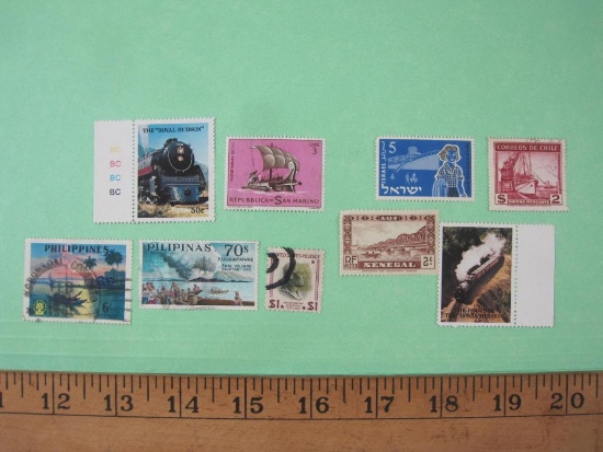 Lot of 9 Foreign Postage Stamps including Philippines, Senegal, Chile and more